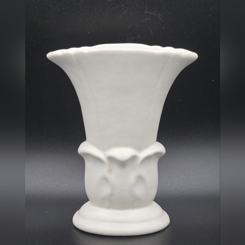 Vintage Matte White Ceramic Tulip Vase